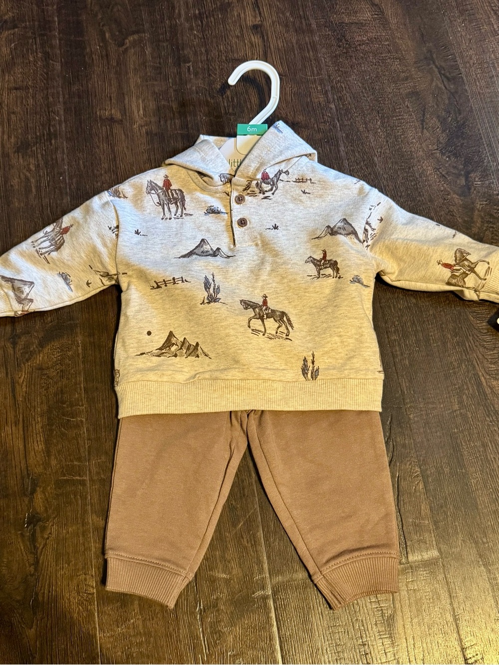 Baby boy size 6 months  Brown Cotton Jogger Pants and sweatshirt western